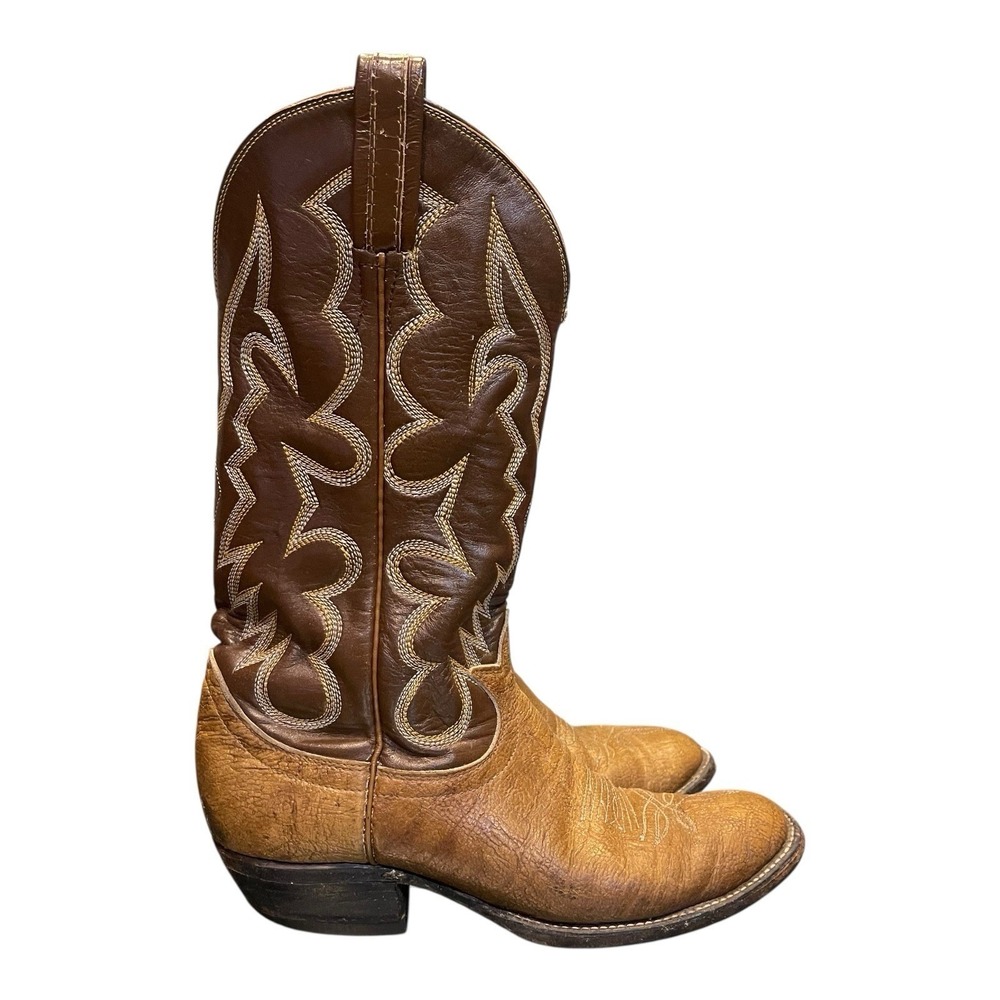 Vintage Tony Lama Black / Gold Label Western Boots Two Tone‎ Brown Size 580 (8)